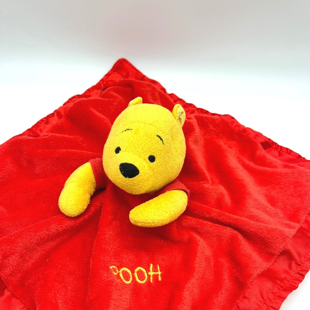 Disney Winnie the Pooh Red Plush Baby Security Blanket Lovey Satin Trim 12in
